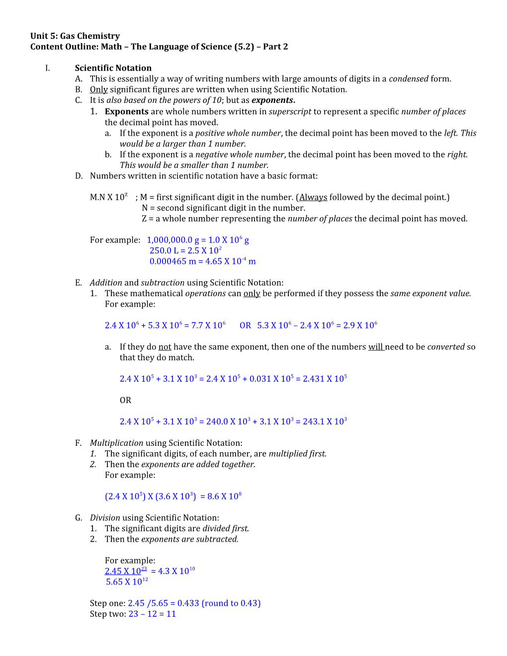 Content Outline: Math the Language of Science (5.2) Part 2