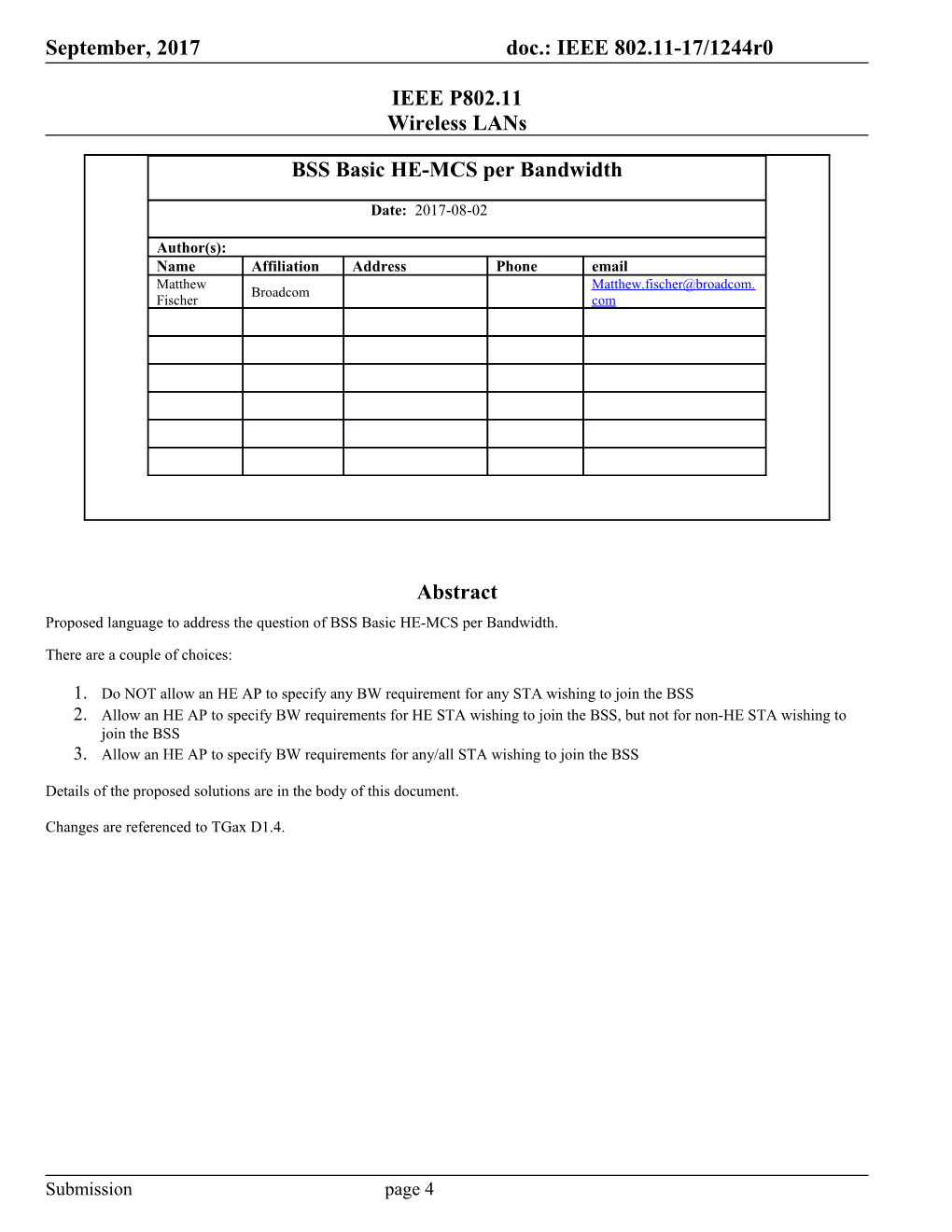 Proposed Language to Address the Question of BSS Basic HE-MCS Per Bandwidth