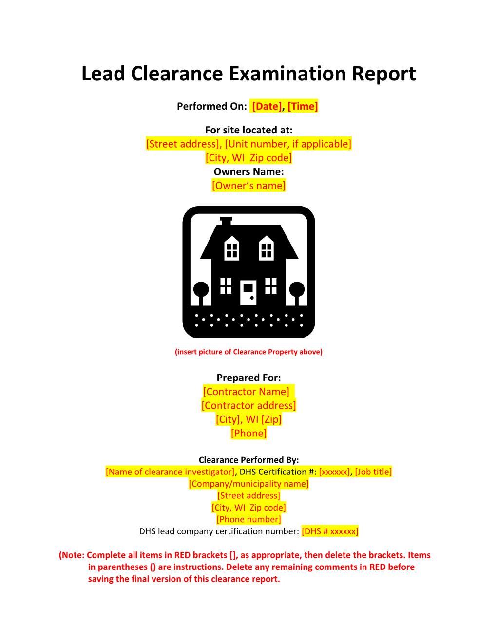 Lead Clearance Examination Report