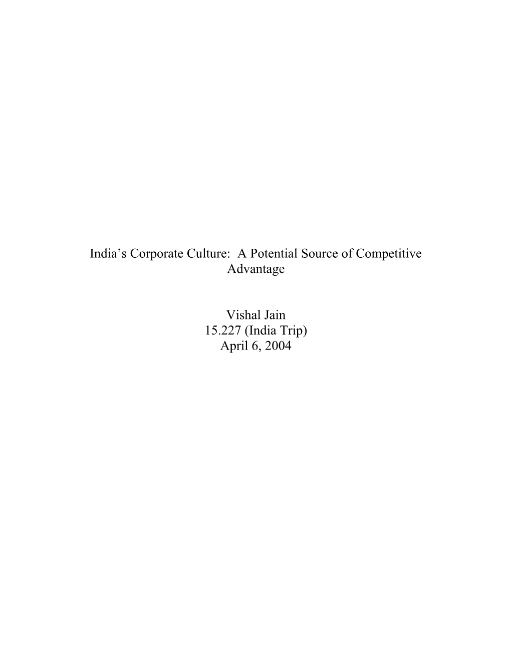 India S Corporate Culture: a Potential Source of Competitive Advantage