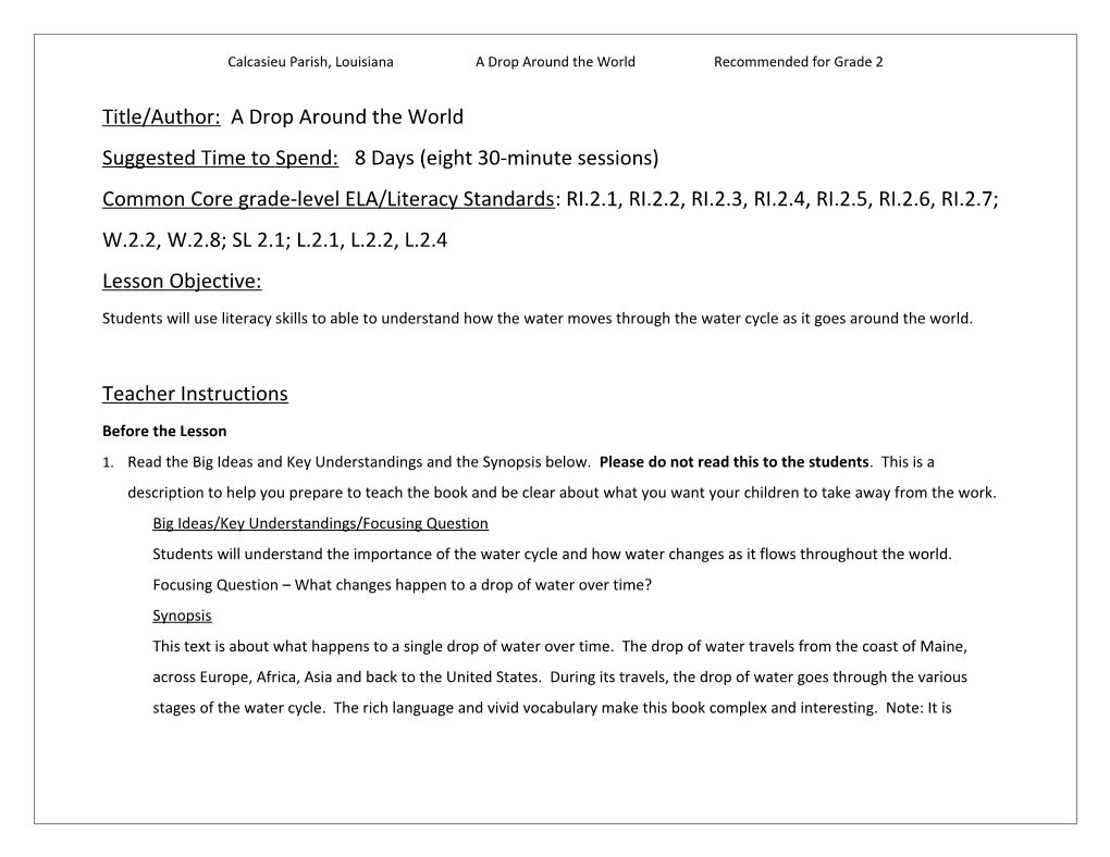 Calcasieu Parish, Louisianaa Drop Around the Worldrecommended for Grade 2