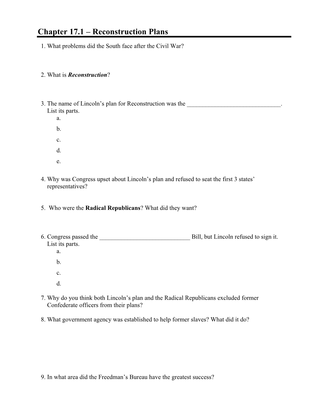 1. What Problems Did the South Face After the Civil War?