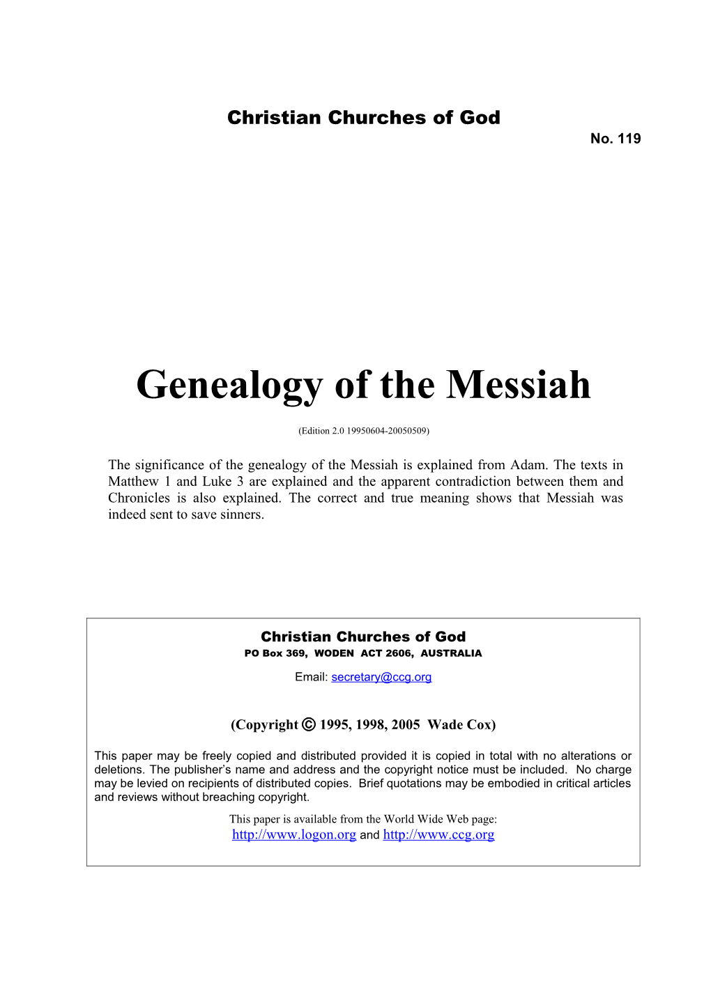 Genealogy of the Messiah (No. 119)