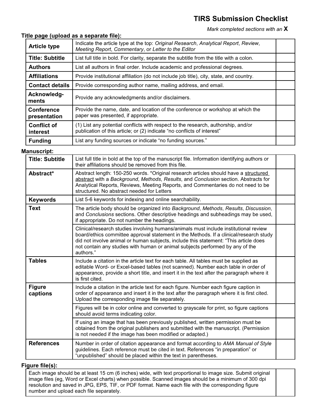 TIRS Submission Checklist