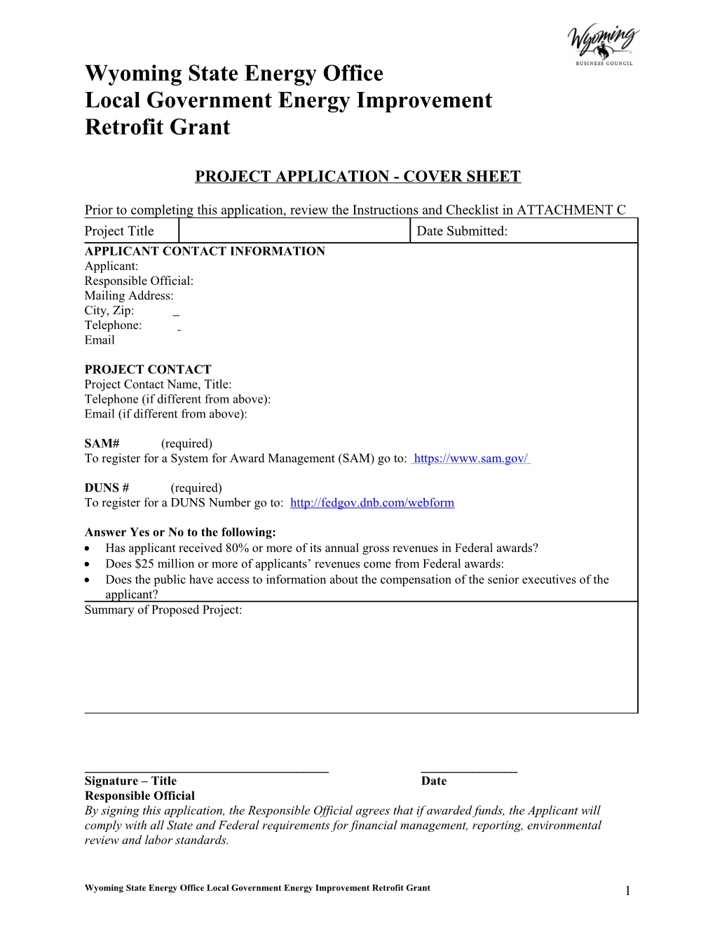 Energy Efficiency and Conservation Block Grant Project Application - Cover Sheet