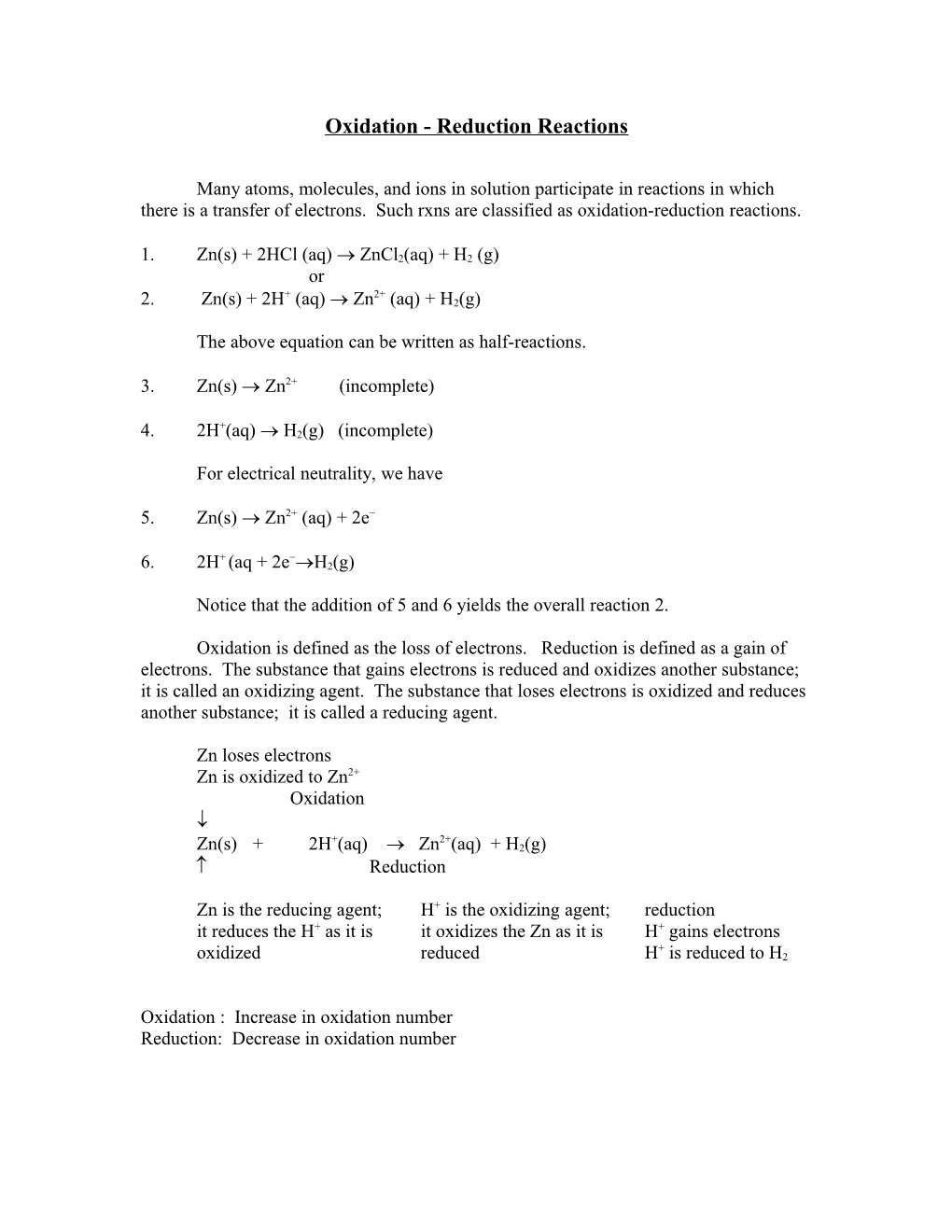 Oxidation - Reduction Rxns