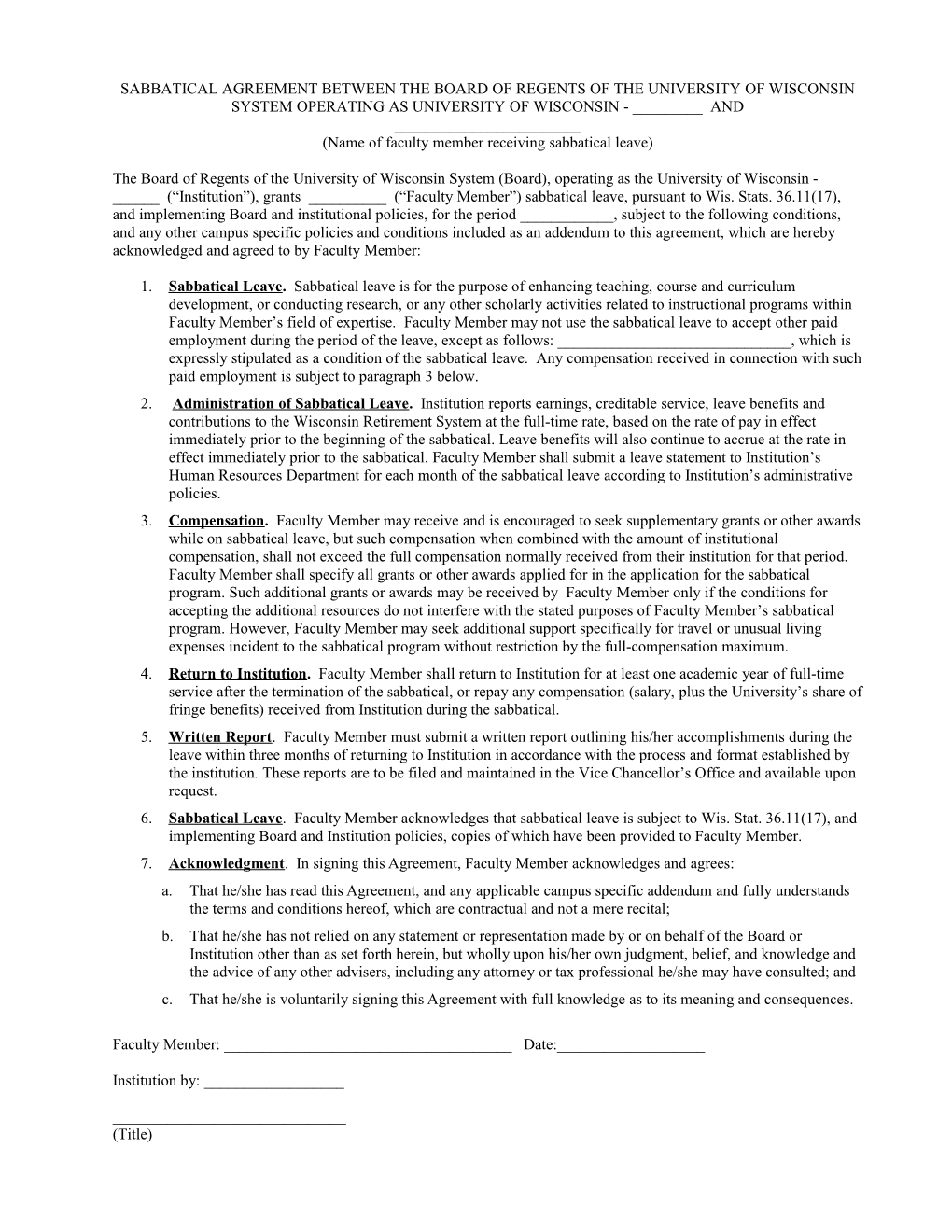 Standard Agreement Between University of Wisconsin System And