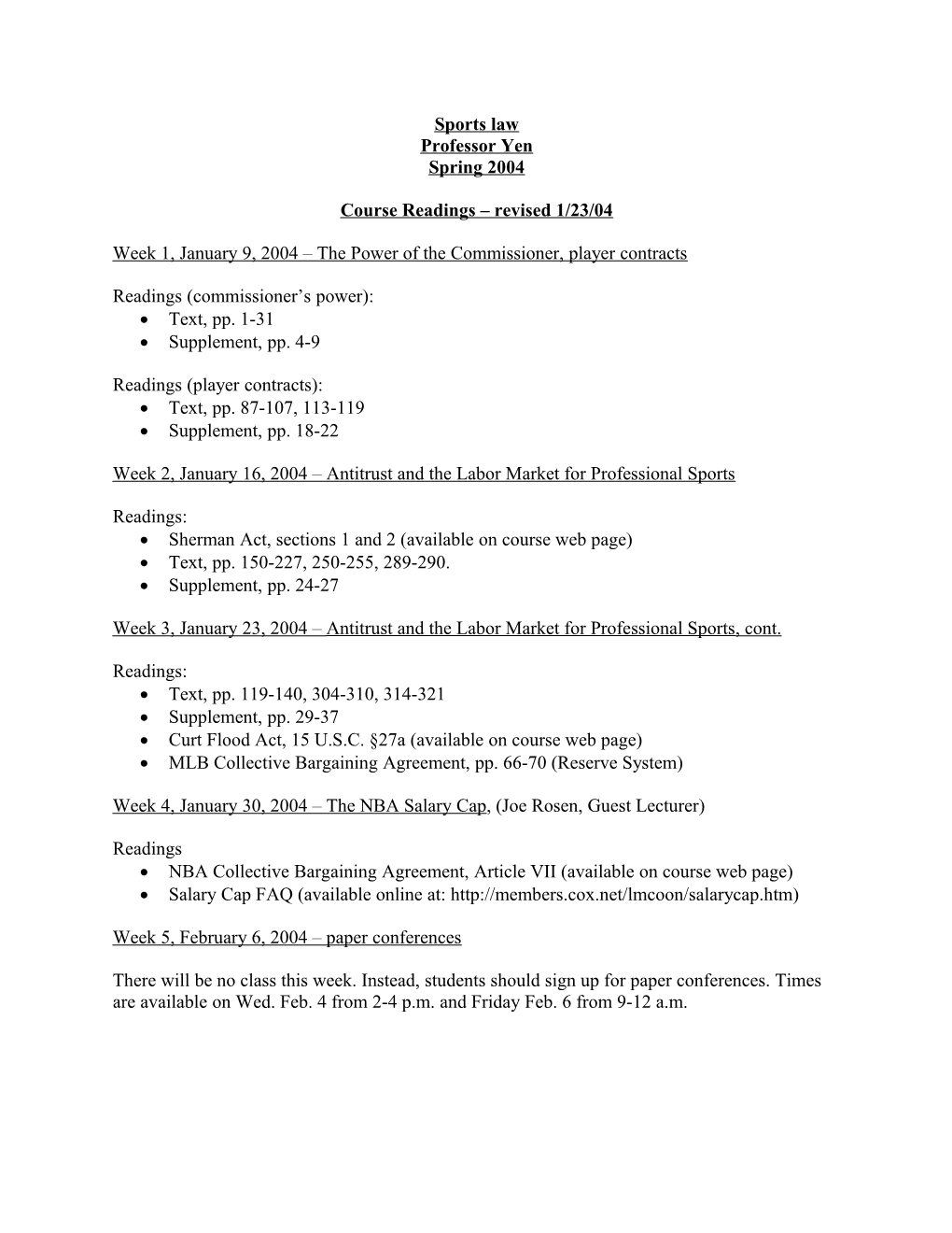 Course Readings Revised 1/23/04