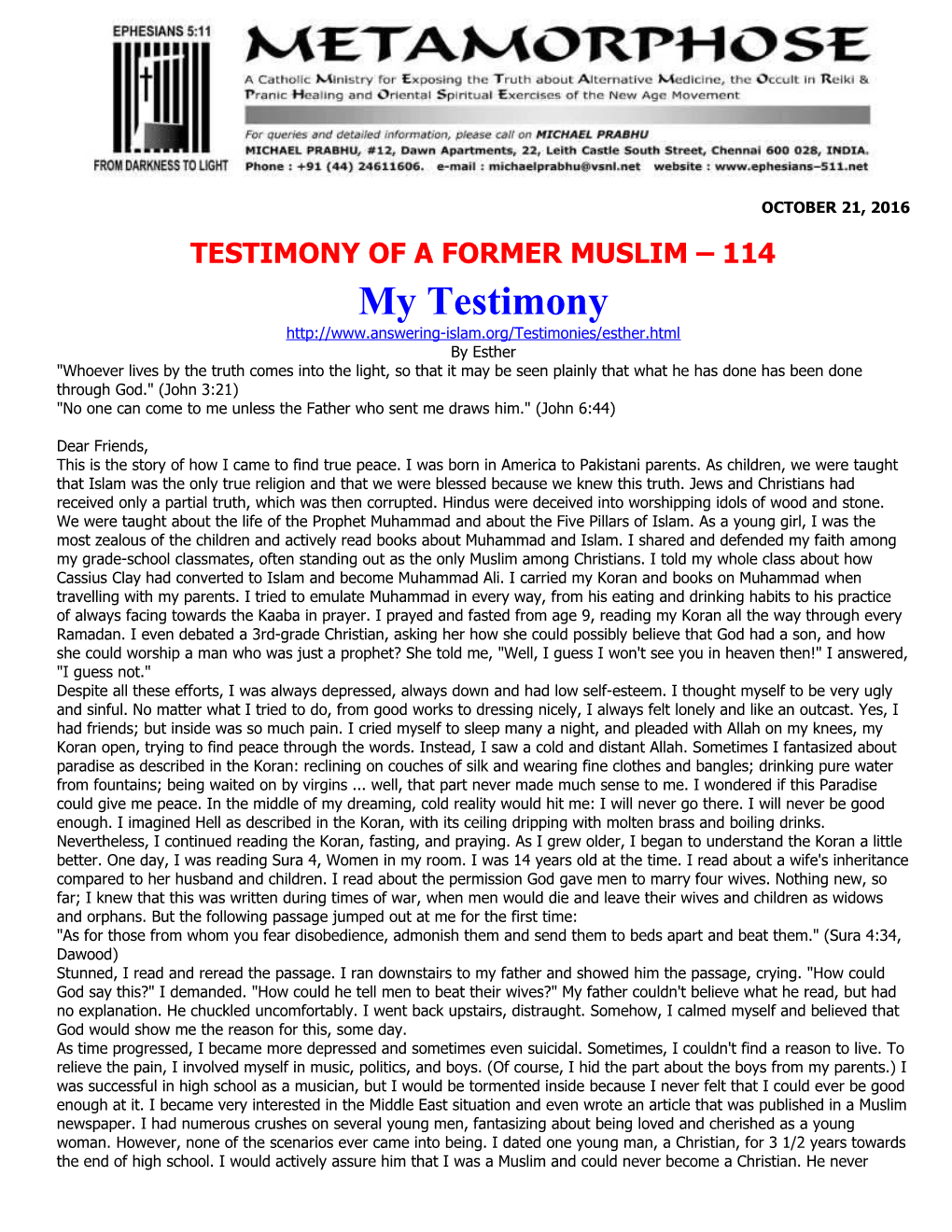 Testimony of a Former Muslim 114