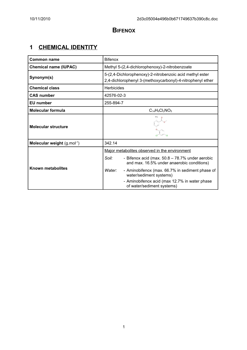 10/11/2010 Bifenox EQS Finalised Dossier 20101110