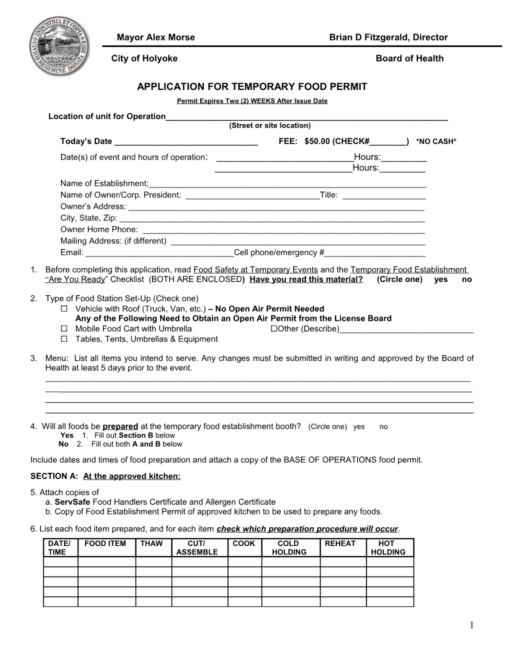 Application for Temporary Permit