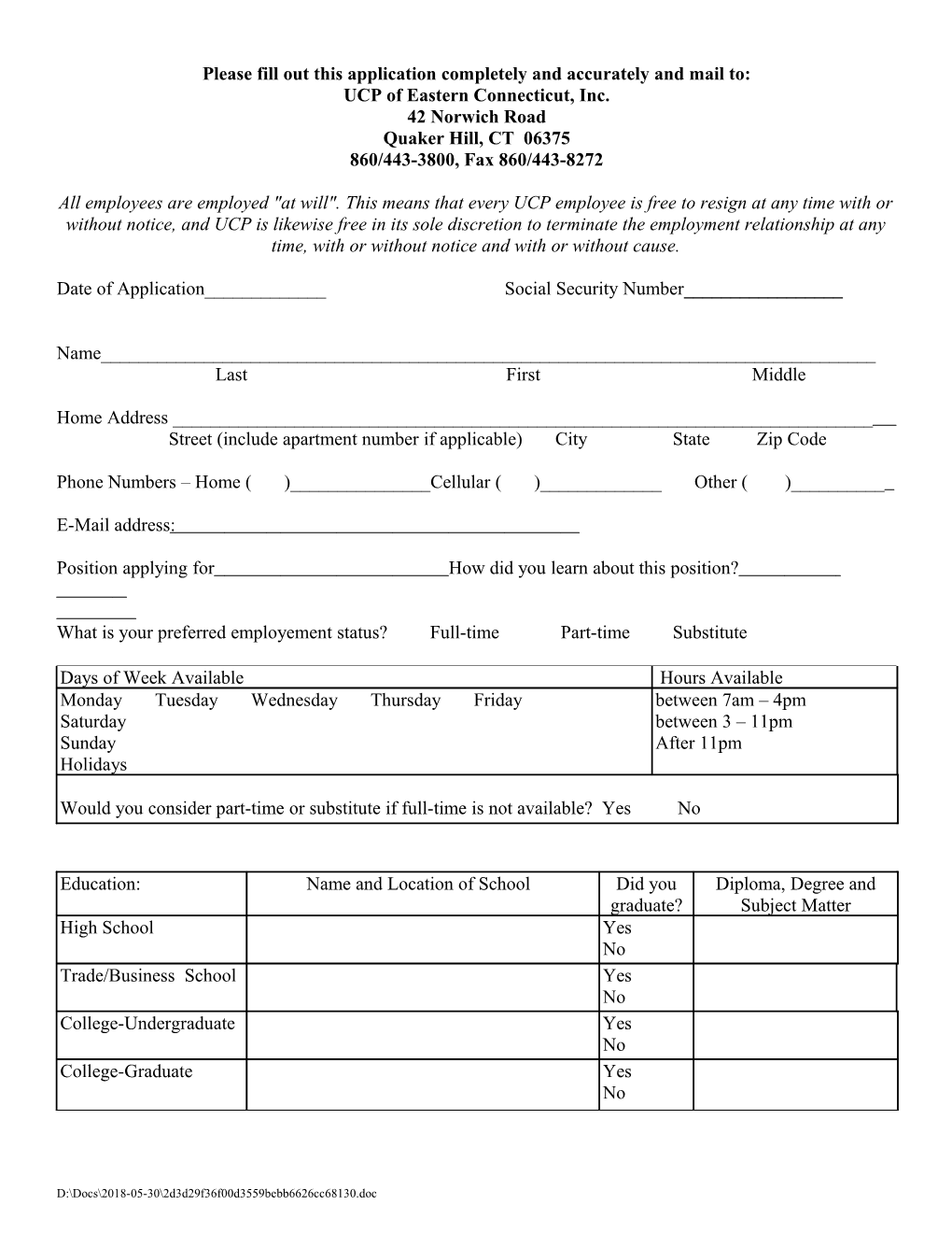 Please Fill out This Application Completely and Accurately and Mail To