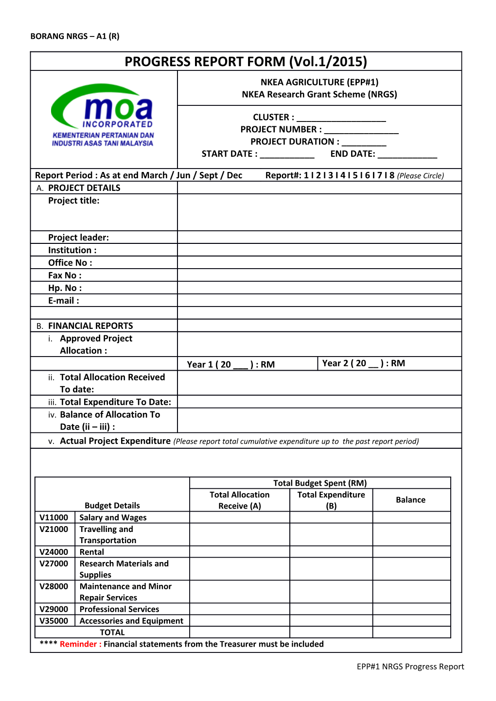 EPP#1 NRGS Progress Report