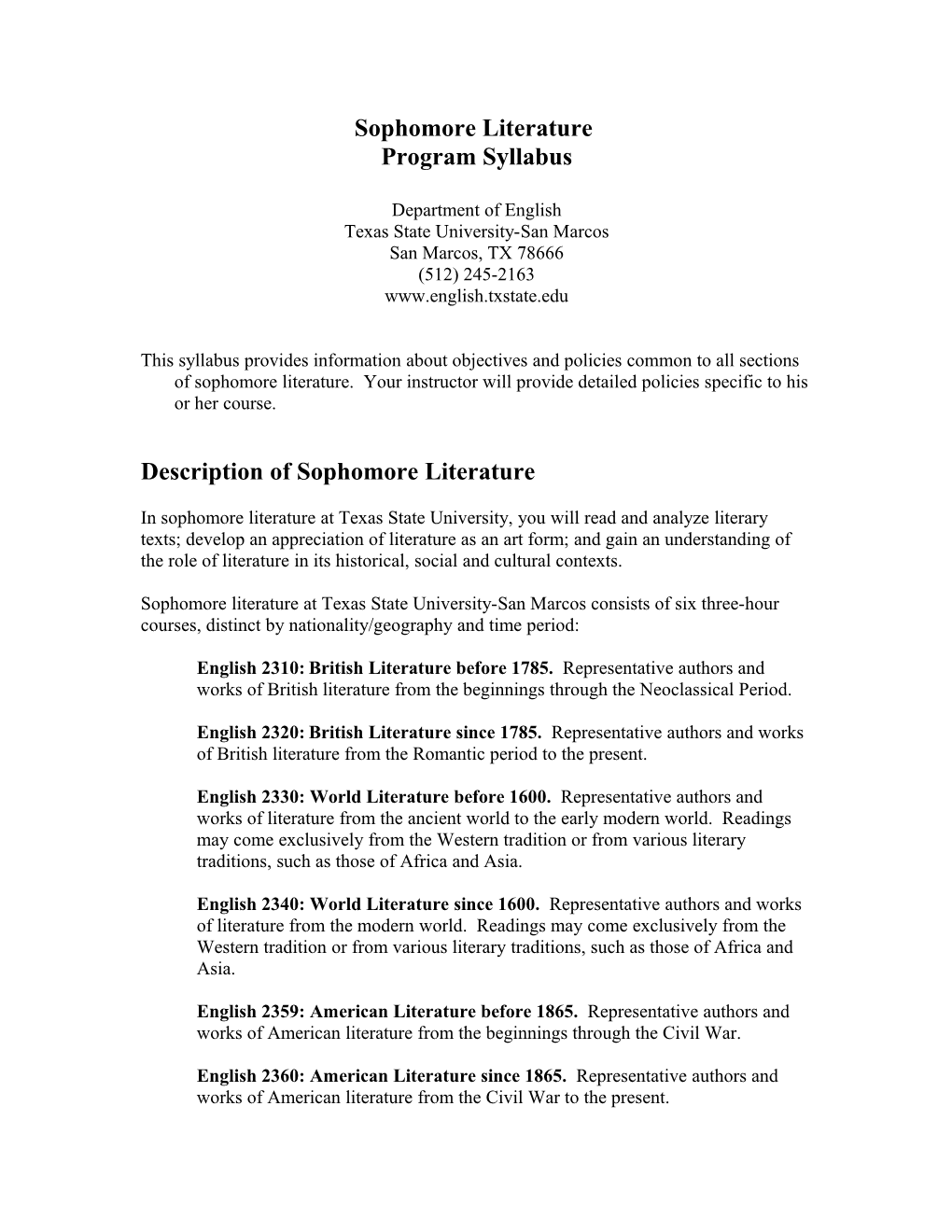 First-Year English Syllabus