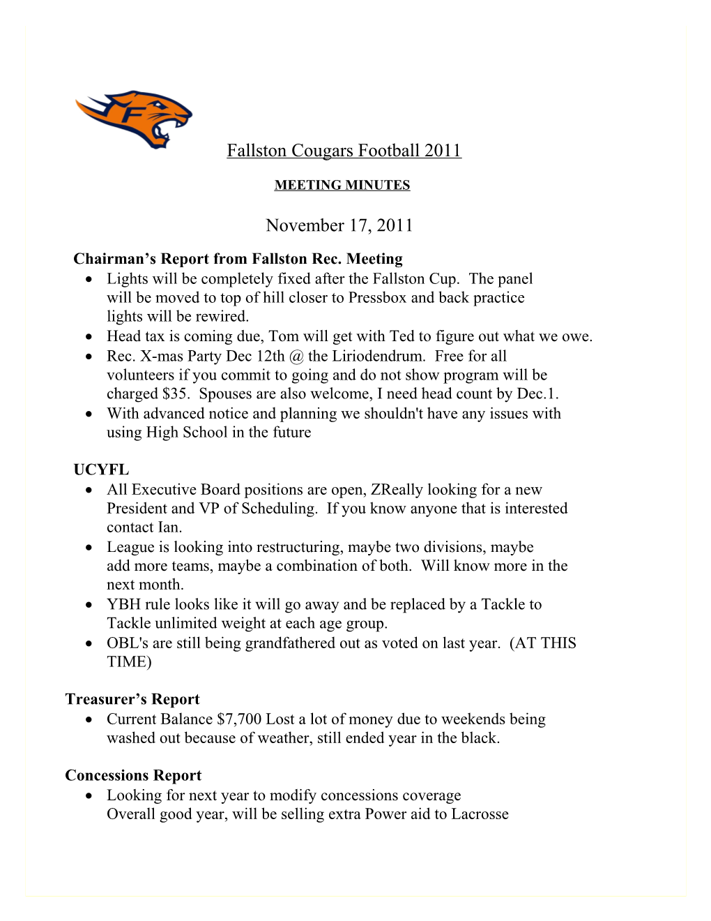 Fallston Cougars Football 2000
