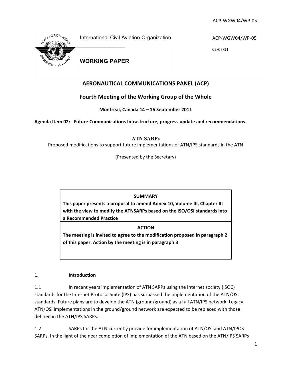 Proposed Modifications to Support Future Implementations of ATN/IPS Standards in the ATN