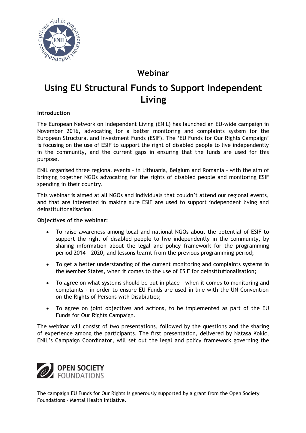 Using EU Structural Funds to Support Independent Living
