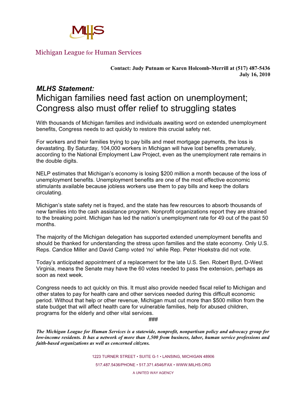 The Michigan League for Human Services Opposes Senate Joint Resolution K, Which Is Designed