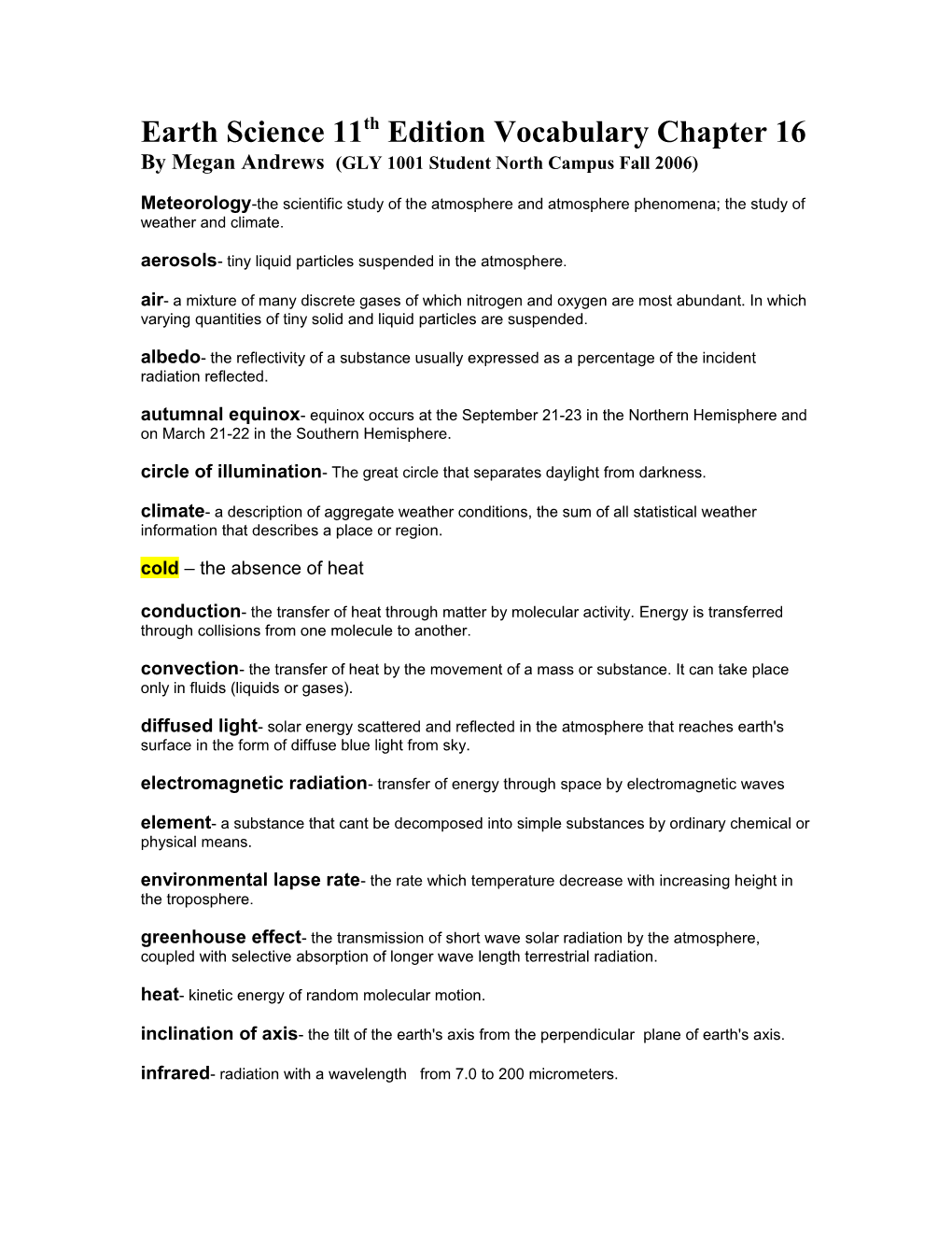 Earth Science 11Th Edition Vocabulary Chapter 16