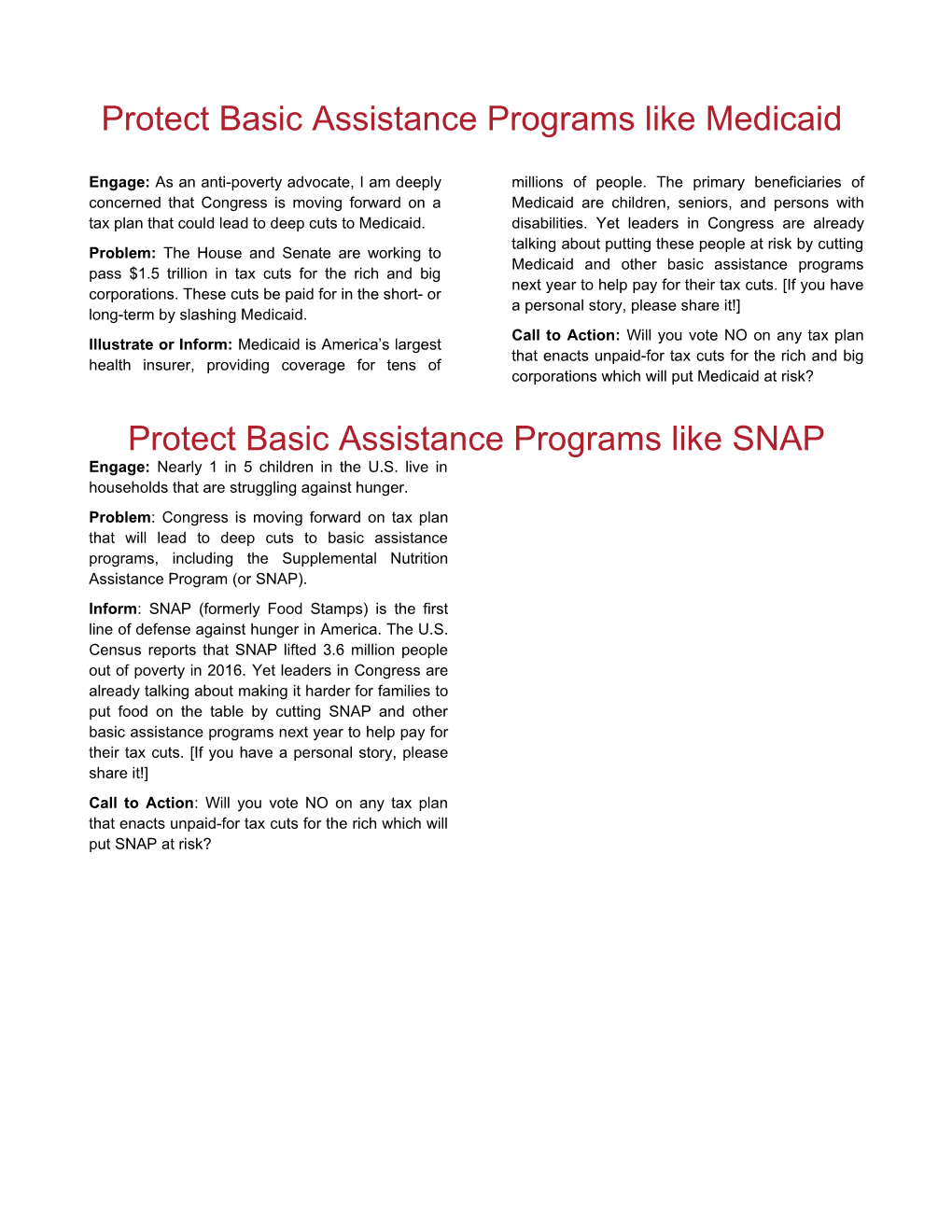 Protect Basic Assistance Programs Like Medicaid