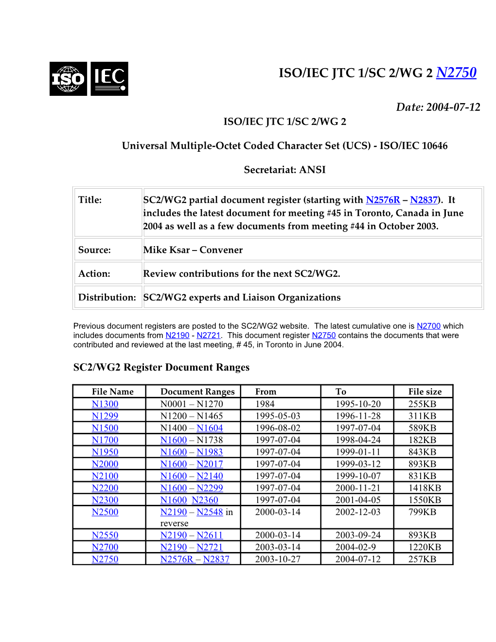 Iso/Iec Jtc 1/Sc 2/Wg 2