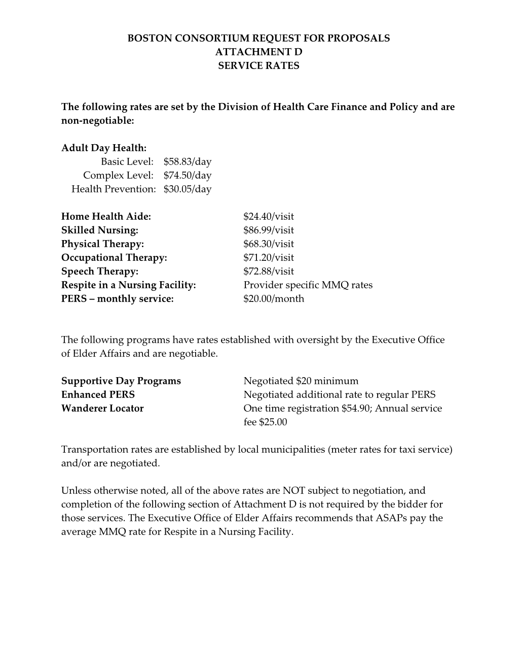 The Following Rates Are Set by the Division of Health Care Finance and Policy