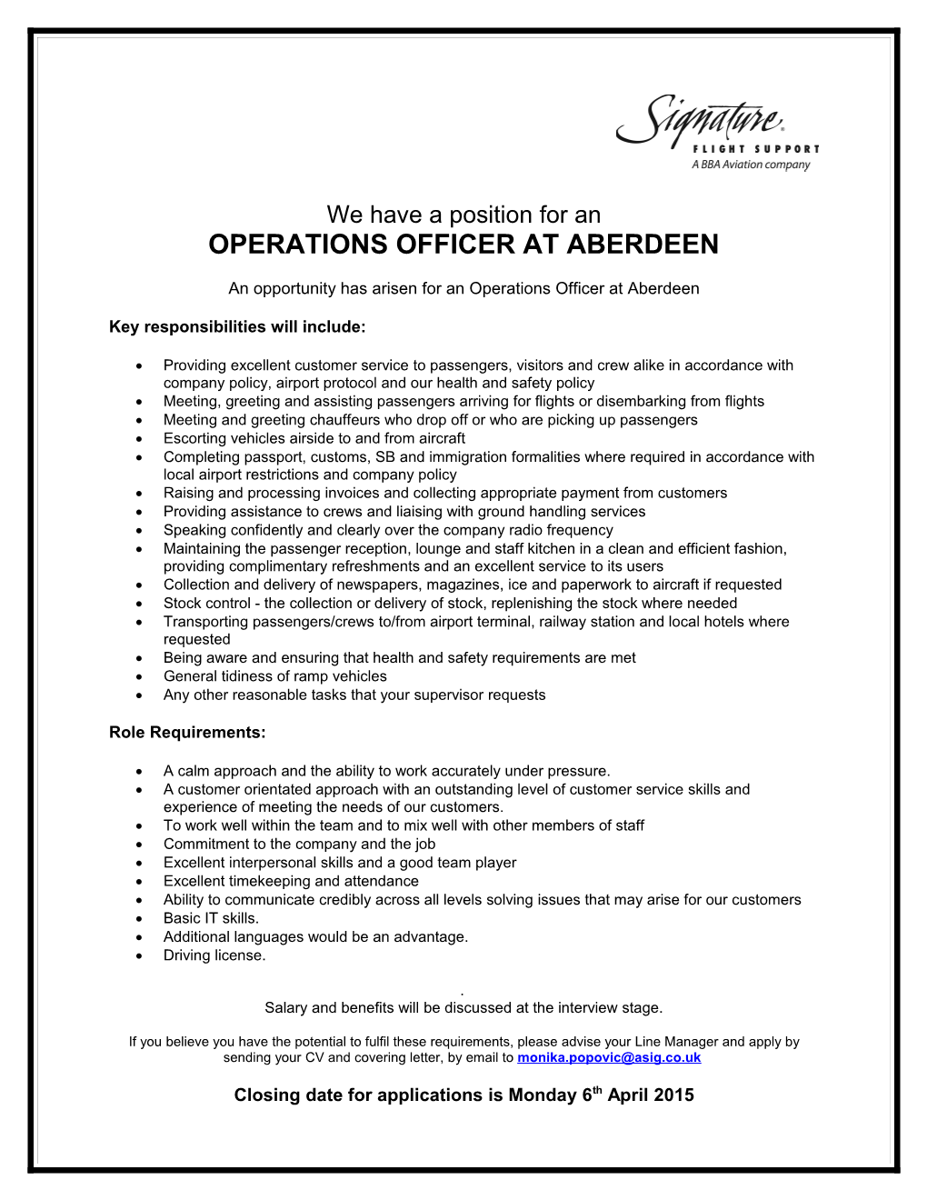 Operations Officer at Aberdeen