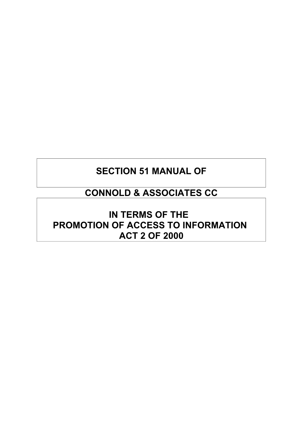 SECTION 51 MANUAL for Name of Private Body