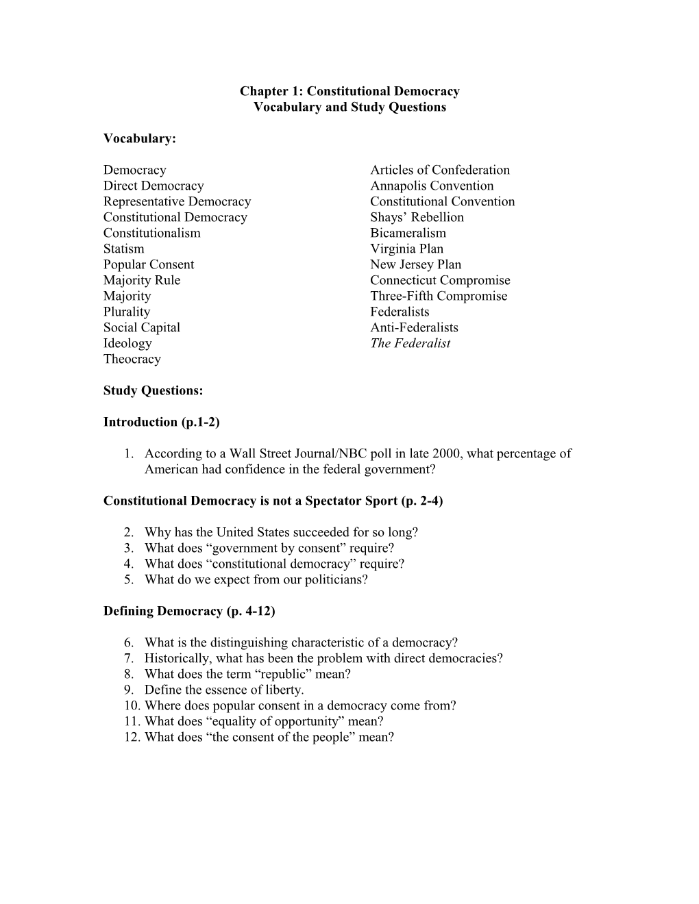 Chapter 1: Constitutional Democracy