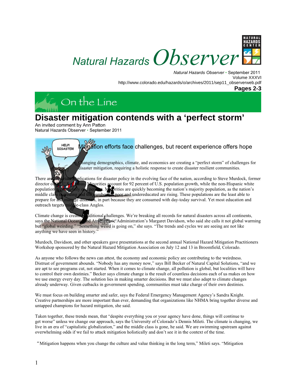 Natural Hazards Observer September 2011
