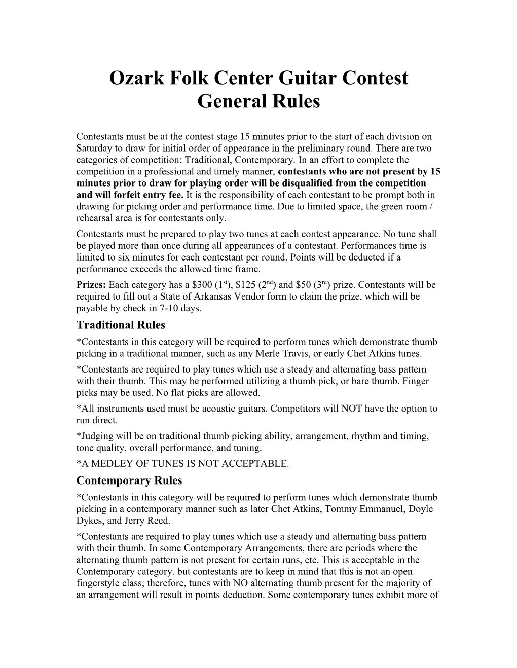 Ozark Folk Center Guitar Contest General Rules