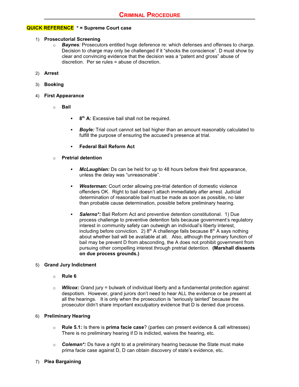 QUICK REFERENCE * = Supreme Court Case