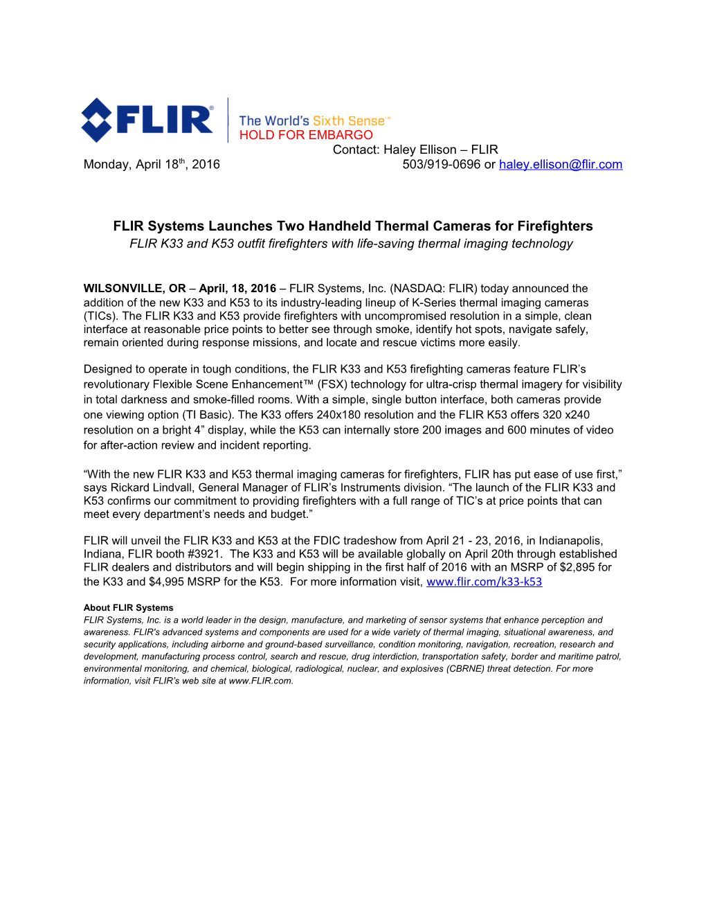 FLIR Systems Launches Two Handheld Thermal Cameras for Firefighters