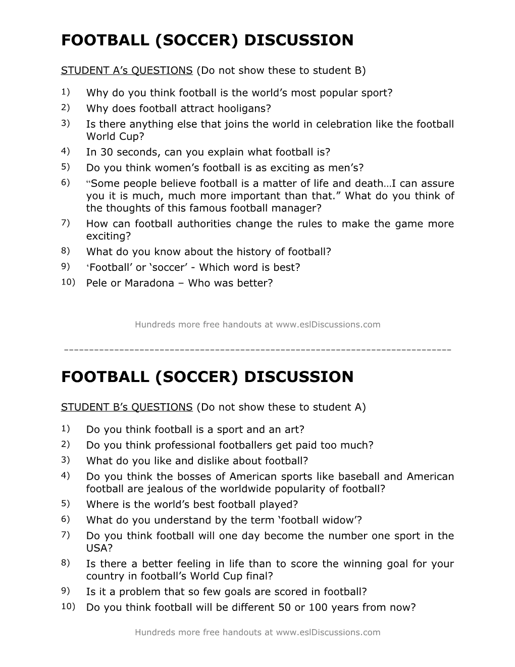 ESL Conversation Lesson on Football - Soccer