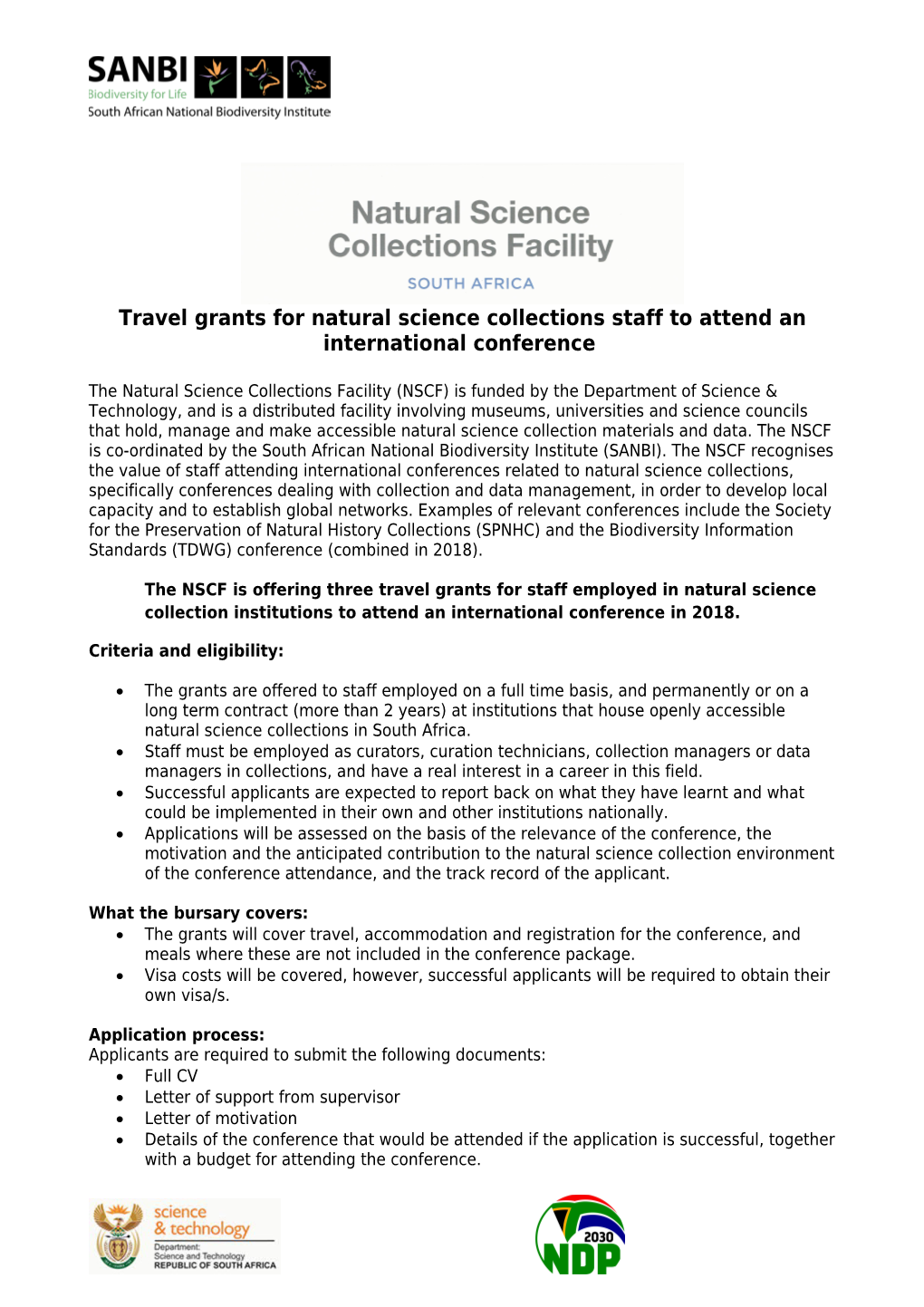 Travel Grants for Natural Science Collections Staff to Attend an International Conference