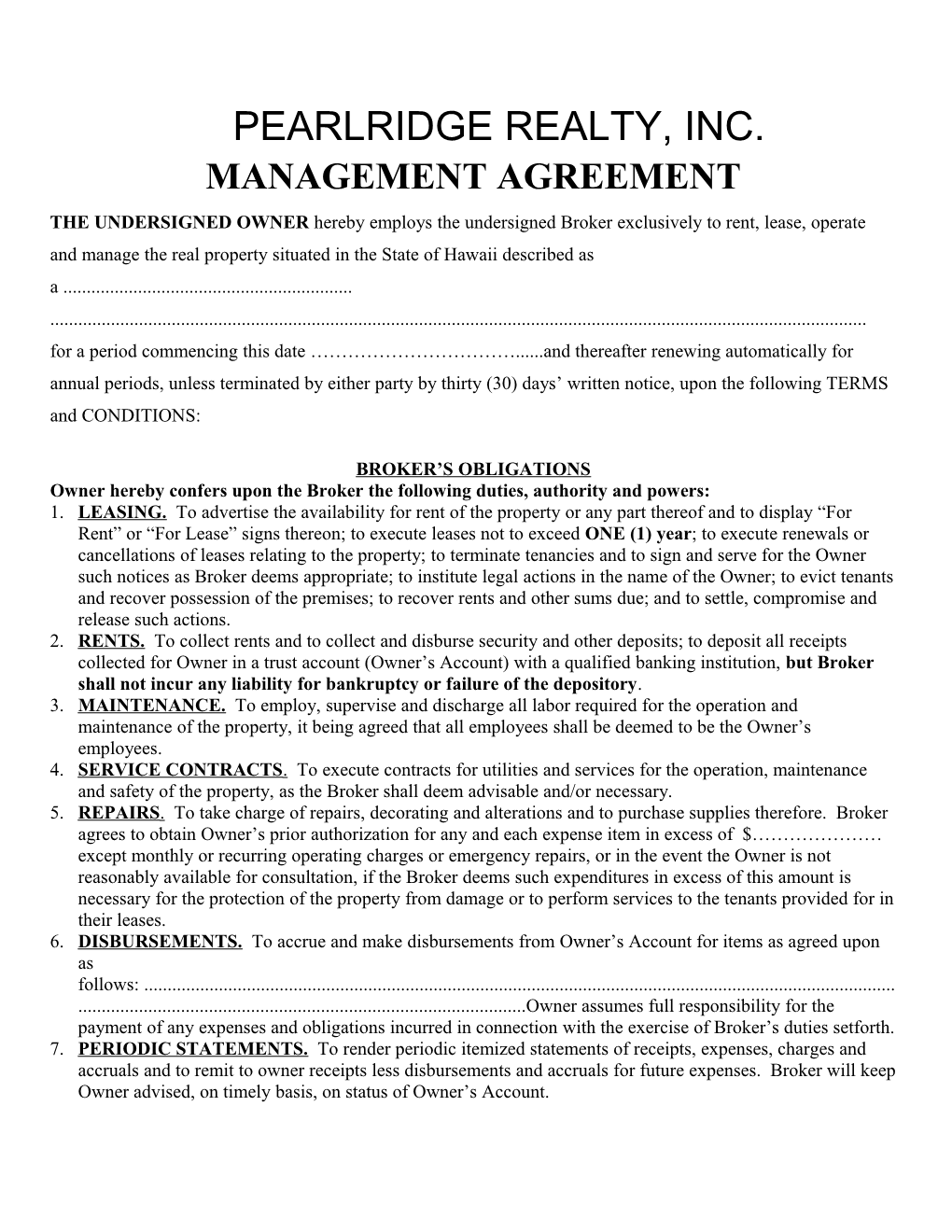 Management Agreement