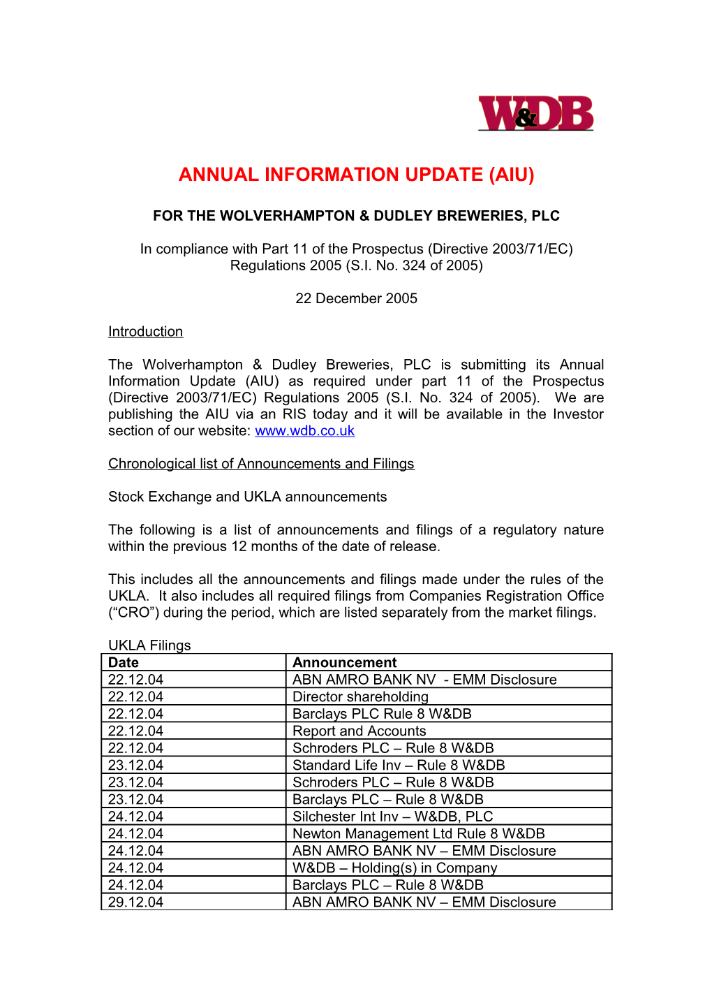 Annual Information Update (Aiu)