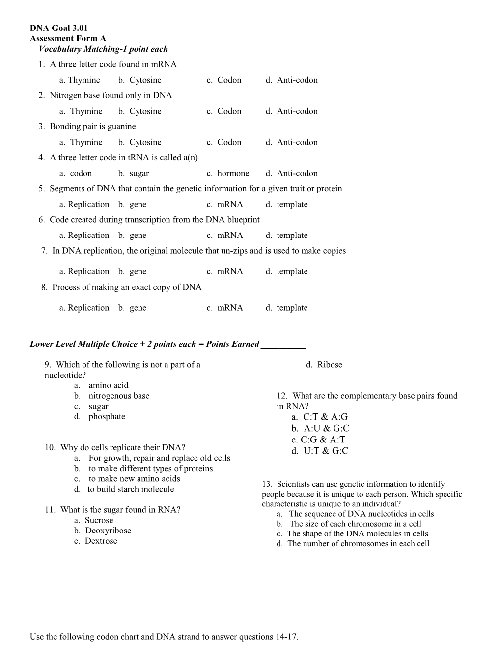 Biology Common Assessment Name: ______