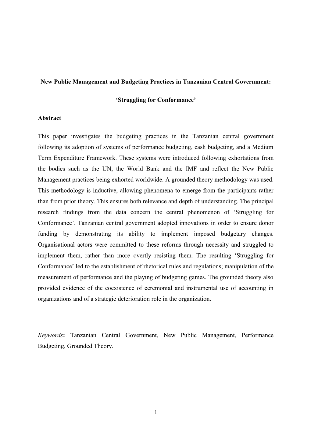 Accounting Changes and Budgeting Practices in Tanzanian Central Government