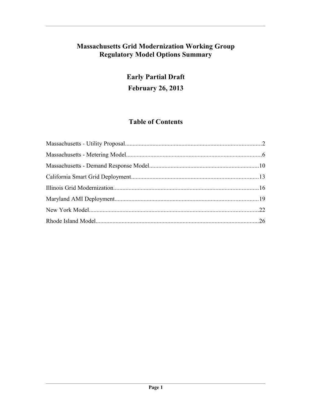 Massachusetts Grid Modernization Working Group Regulatory Model Options Summary
