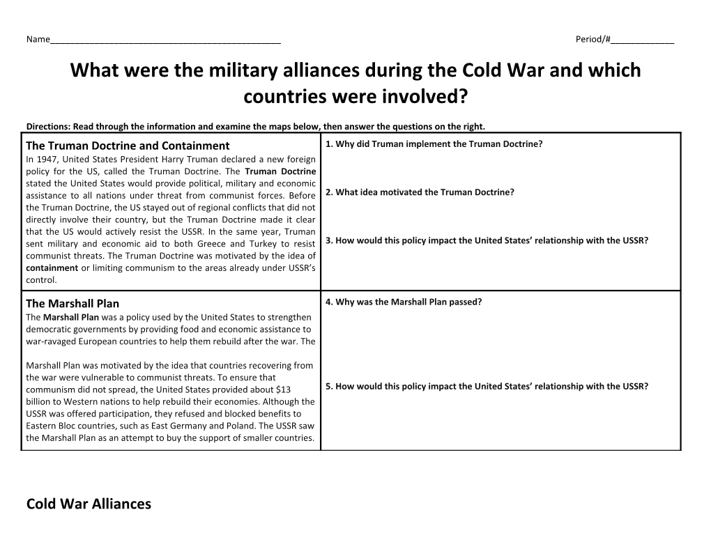 What Were the Military Alliances During the Cold War and Which Countries Were Involved?
