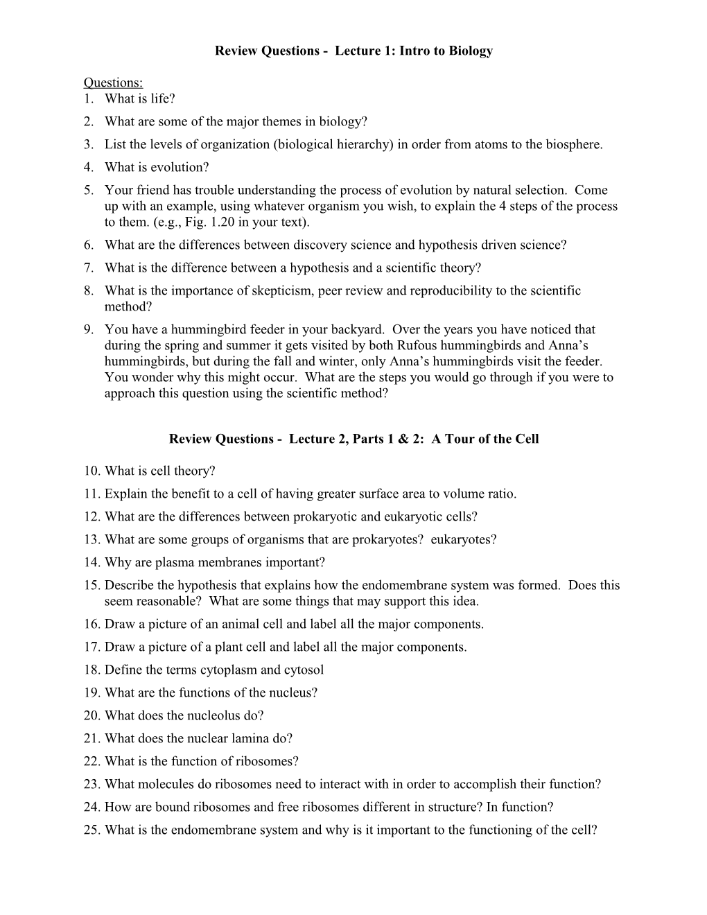 Review Questions - Lecture 2: Chemistry