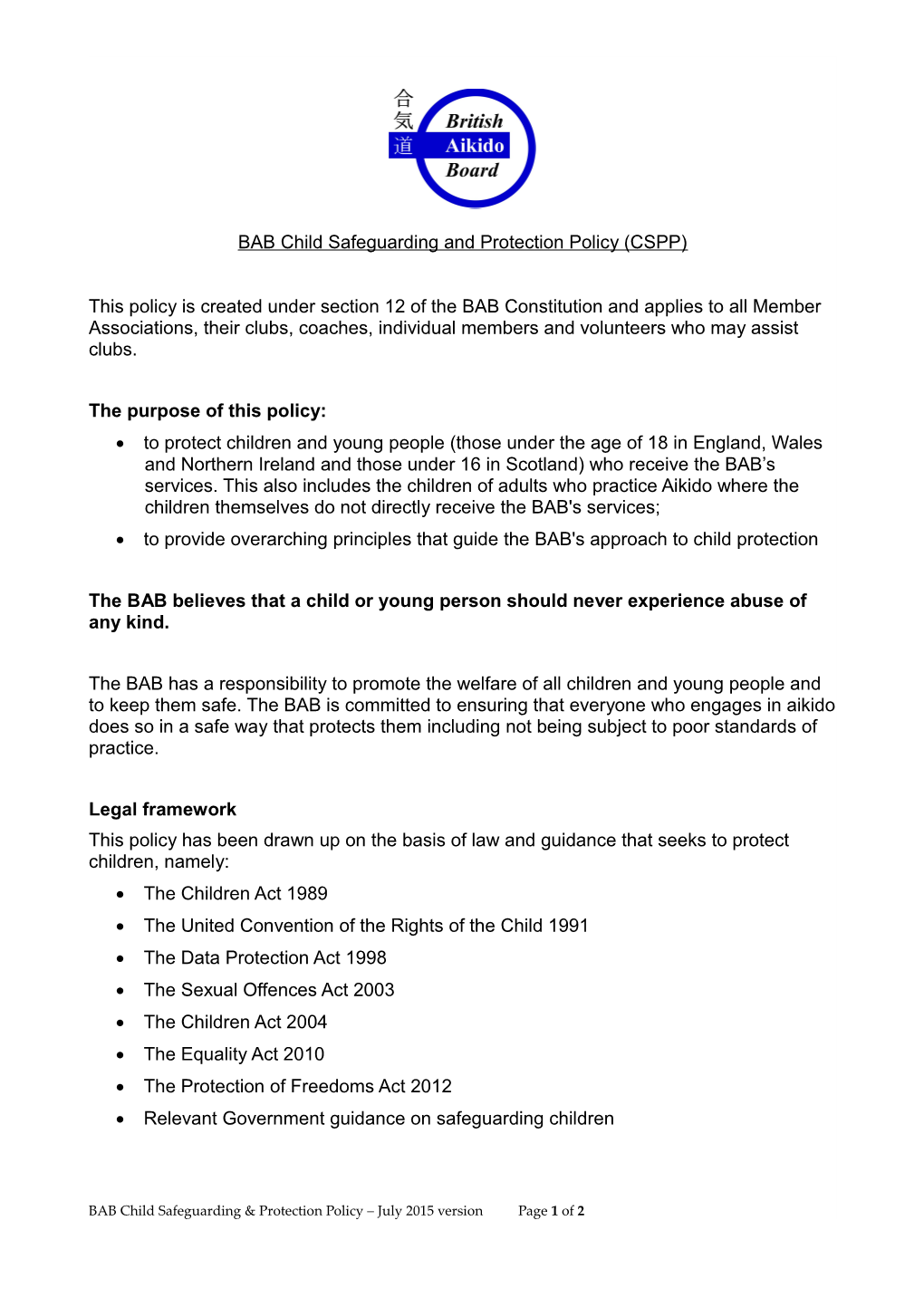 BAB Child Safeguarding and Protection Policy (CSPP)