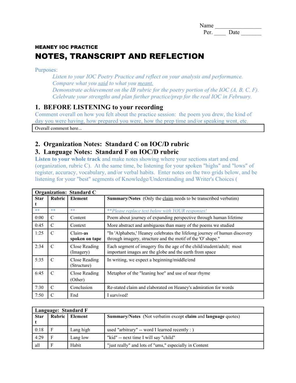 Notes, Transcript and Reflection