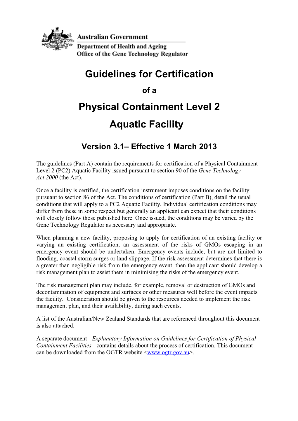 Guidelines for Certification of a PC2 Laboratory