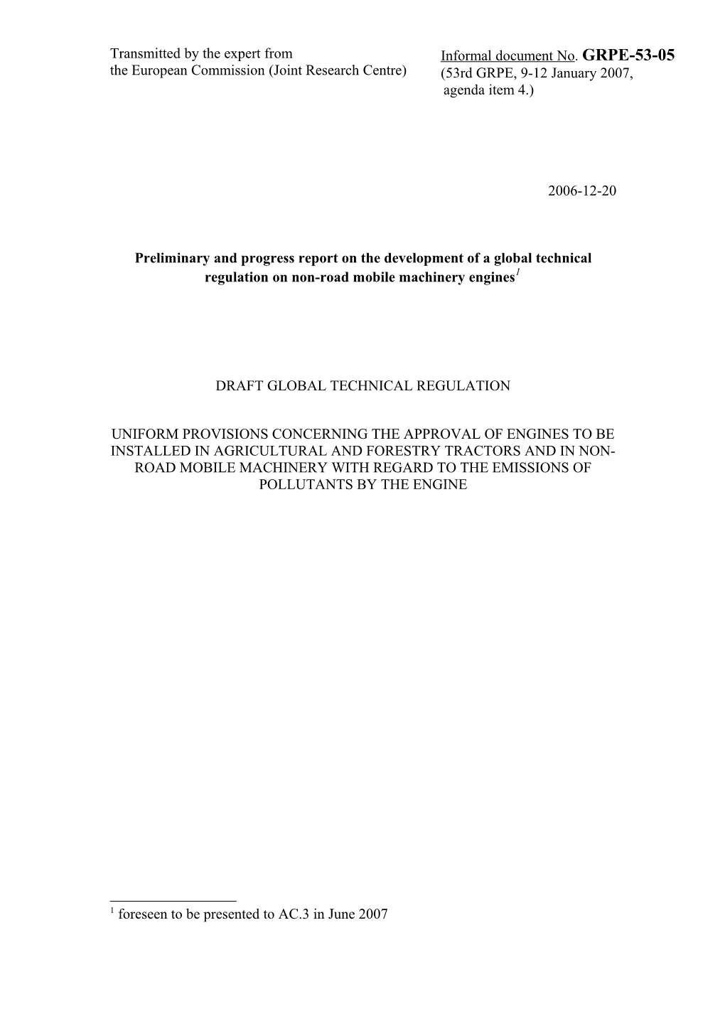 Draft Global Technical Regulation