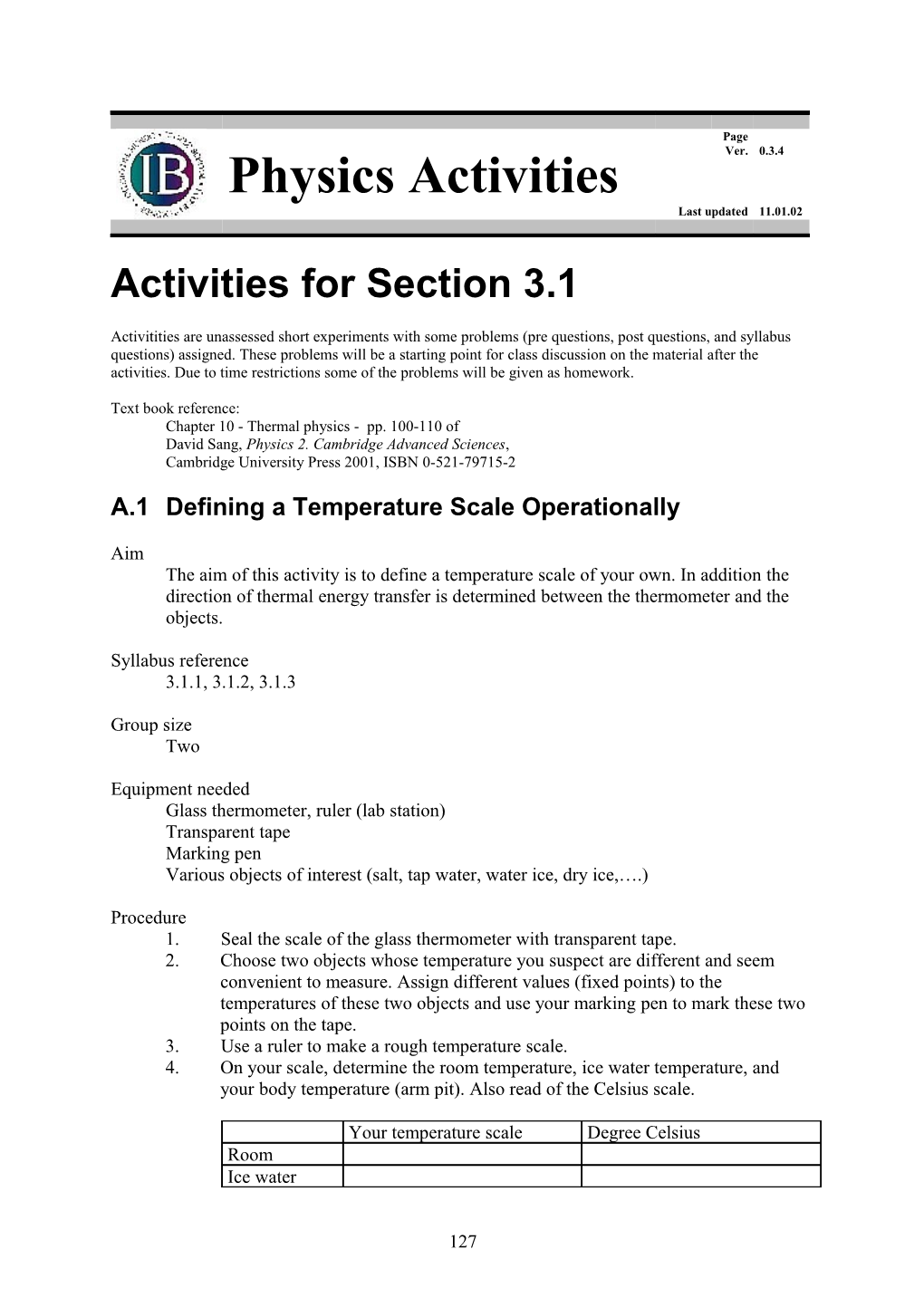 Activities for Section 3.1