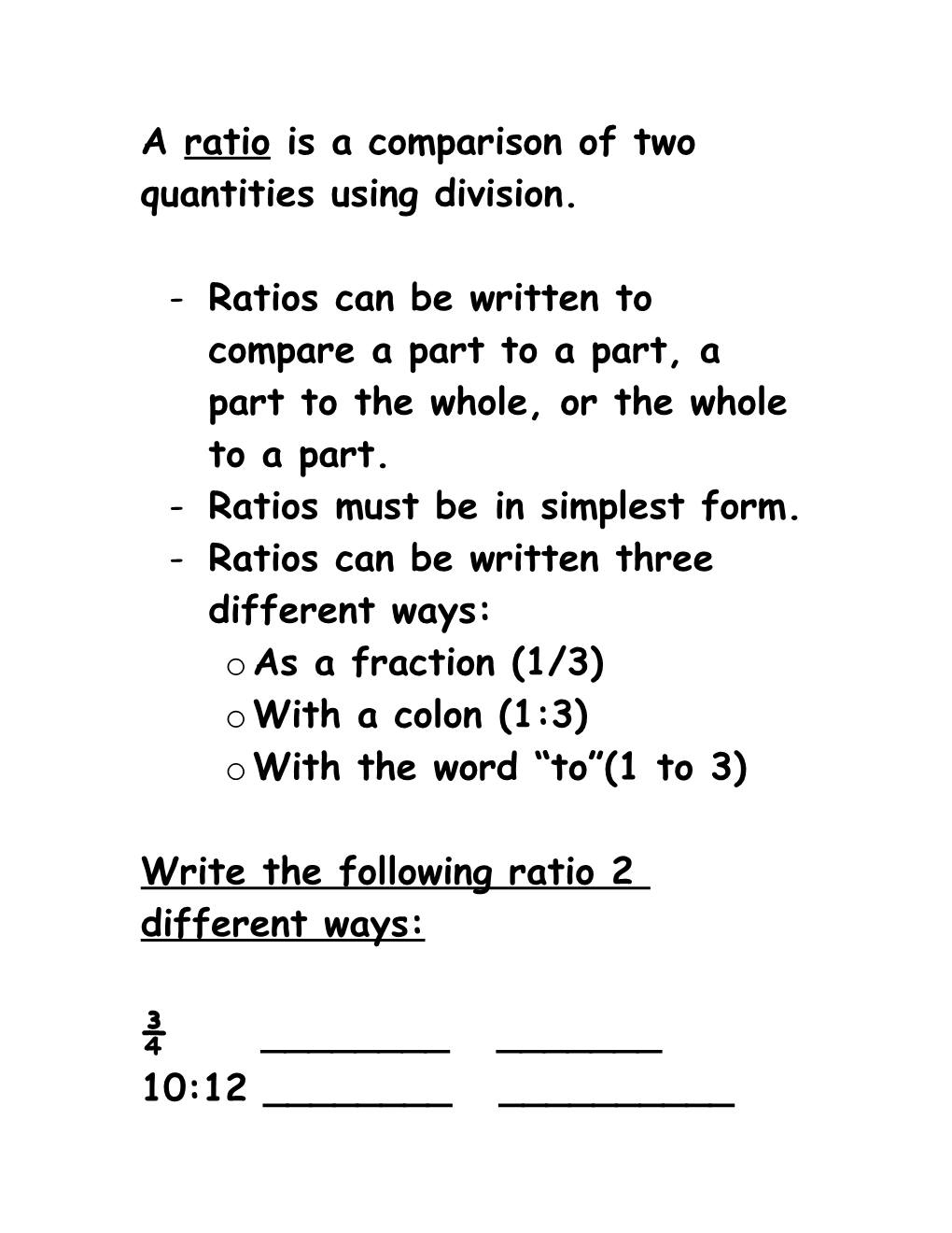 A Ratio Is a Comparison of Two Quantities Using Division