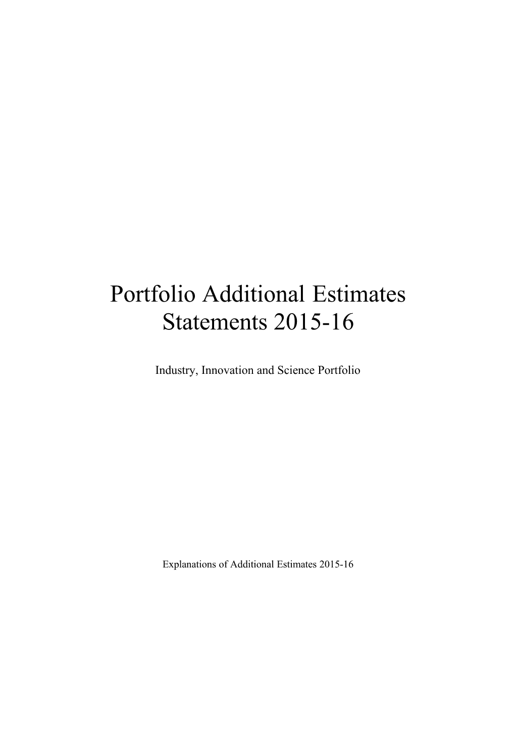 Portfolio Additional Estimates Statements 2015-16