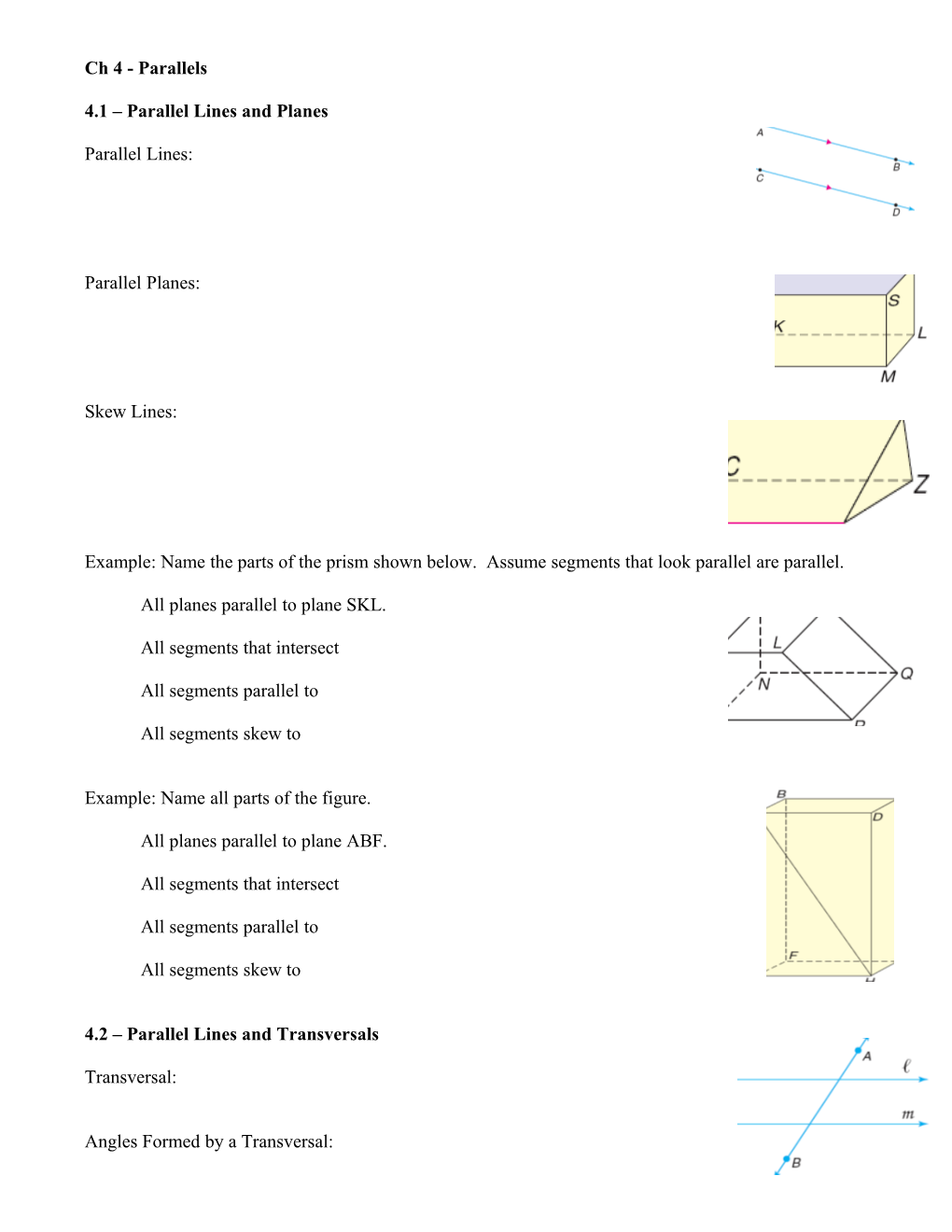 4.1 Parallel Lines and Planes